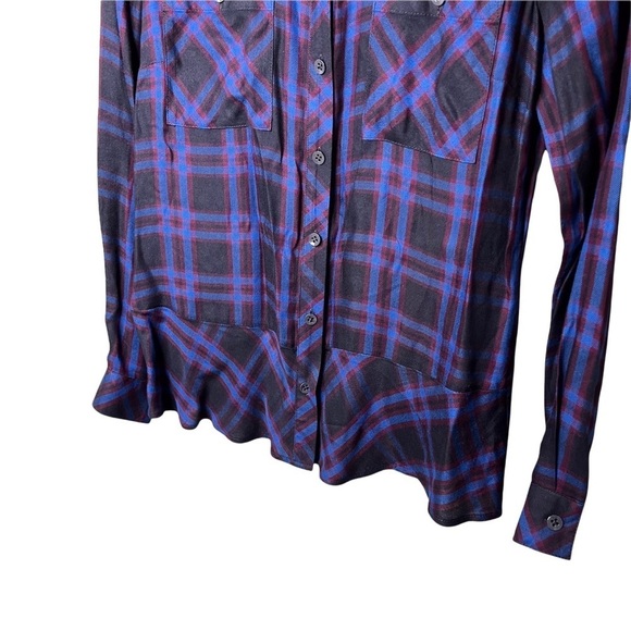 CAbi Moody Peplum Hem Plaid Shirt Black Blue Size Small Style 3431 - Picture 5 of 9